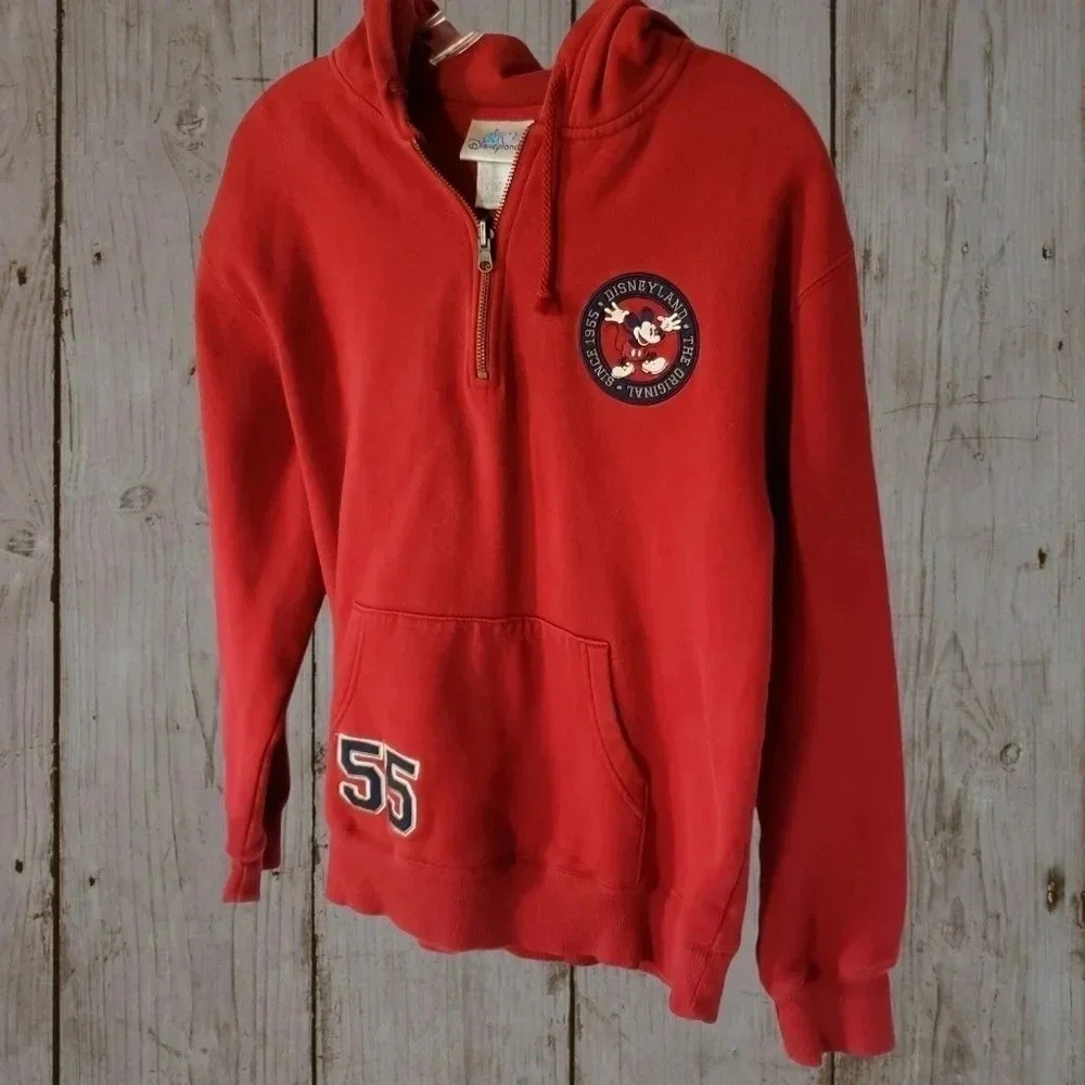Mickey Mouse Disneyland 55 Years Pullover Hoodie 1/4 Zip Sweatshirt Red  Size S - Picture 3 of 9